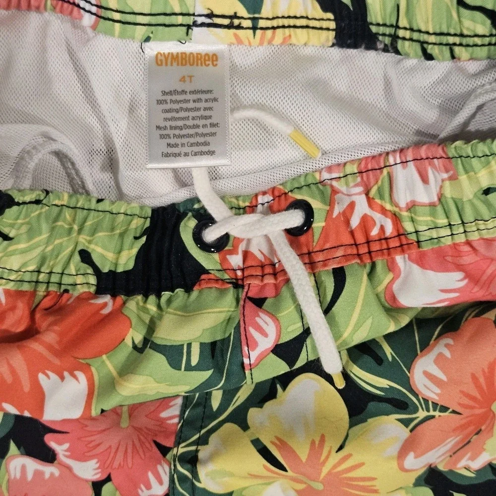 Gymboree Boys Swim Trunks Size 4T Tropical Floral‎ Elastic Waist With Drawstring